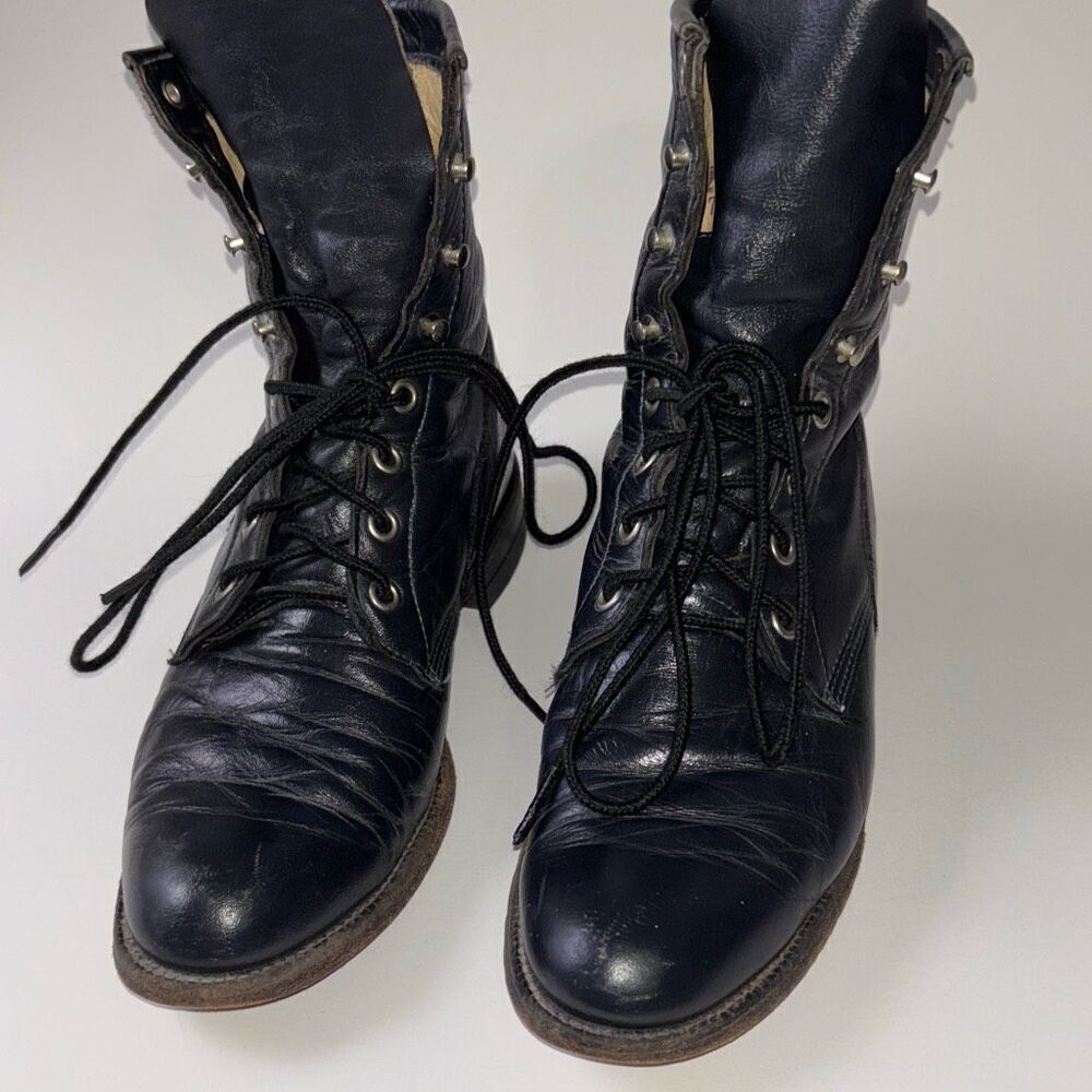Vintage black leather Justin lace up Roper boots Sz 6.5 L0504 cowgirl - Picture 2 of 7